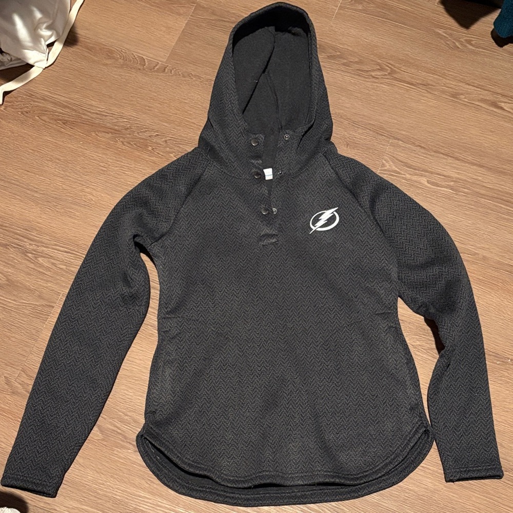 Columbia Black Hooded Henley Sweater with Tampa Bay lightning Logo